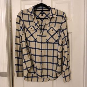 Madewell Plaid Buttonup. Size 10. Cream/Blue